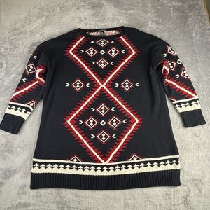 Ralph Lauren LRL Sweater Womens 1X Black Southwestern Aztec Colorful Knit Cotton